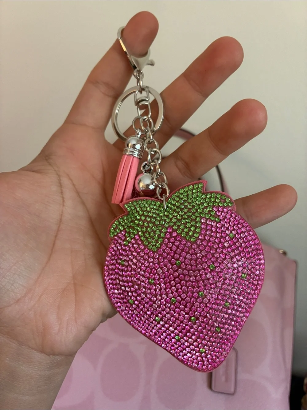 2/$20🎀 Pink & Green Strawberry Crystal Keychain Charm